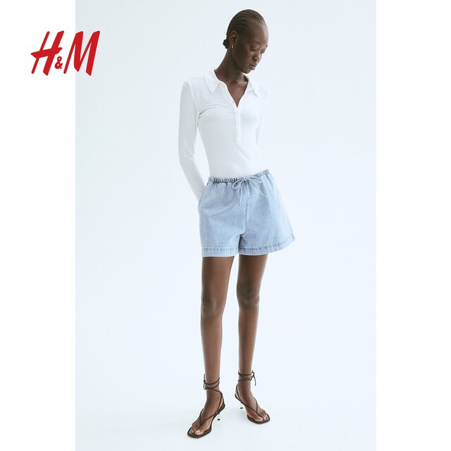 HM Women's Jeans 2025 Summer New Soft Drawstring Straight Loose Casual Fashion Shorts 1275095
