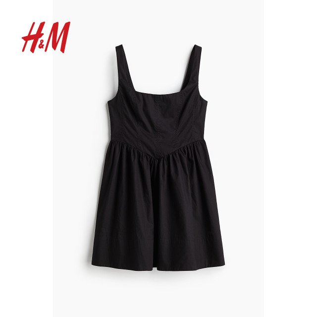 
HM women's vest suspender dress 2025 summer new sleeveless backless square collar vacation style skirt 1273504