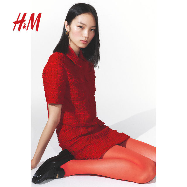 HM women's red skirt summer new velvet A-line short skirt 1271132
