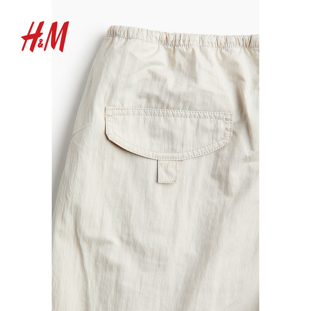 HM women's casual pants in summer mid-waist soft commuting loose drawstring simple parachute trousers 1214225