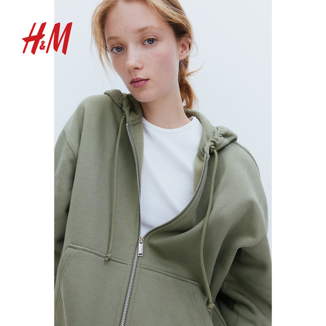 HM women's sweatshirt in summer simple casual and comfortable falling shoulder long sleeve zipper hoodie 1213772