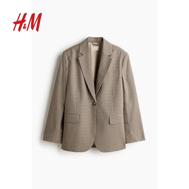 HM women's suit summer v-neck flat collar fashionable commuter loose casual jacket 1232747
