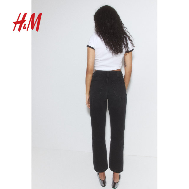 HM Women's Jeans 2025 Summer New Straight-Line Casual Simple High Waist Ankle Jeans 1260935
