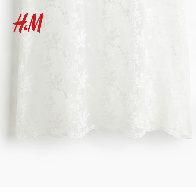 HM women's skirt 2025 summer new French temperament high-waisted A-line slim lace midi skirt 1266580

