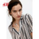 HM Women's T-shirt 2025 Summer New Hollow Pattern Collar Top 1281907