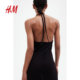 HM women's halter neck dress 2025 summer new V-neck soft mesh knitted slim long skirt 1278400