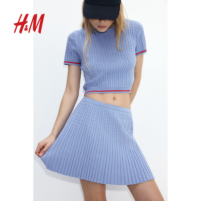 HM women's skirt 2025 summer new soft and comfortable cork knitted slim fit short skirt 1276346