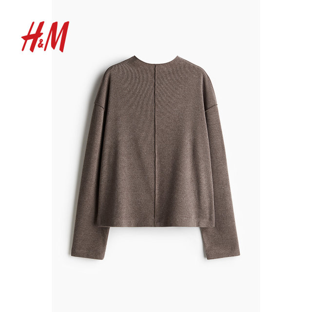 HM women's wool sweater summer round neck loose simple long sleeve French pullover sweater top 1247722
