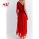 HM women's dress summer red elegant one-shoulder comfortable chiffon bow midi skirt 1235801
