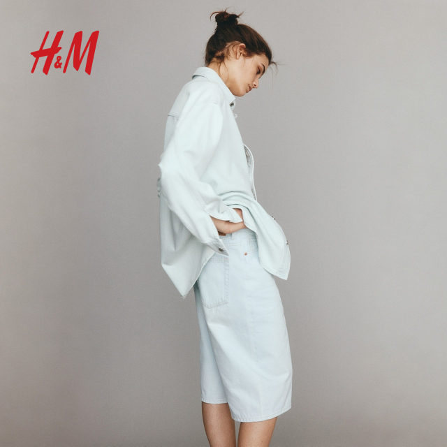 HM Women's Shirt 2025 Summer New Feather Soft Oversized Denim Shirt 1260480