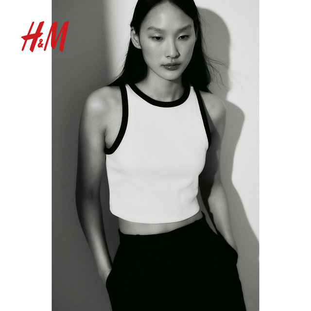HM women's vest suspender summer slim ribbed cotton short comfortable and fashionable vest 1049251
