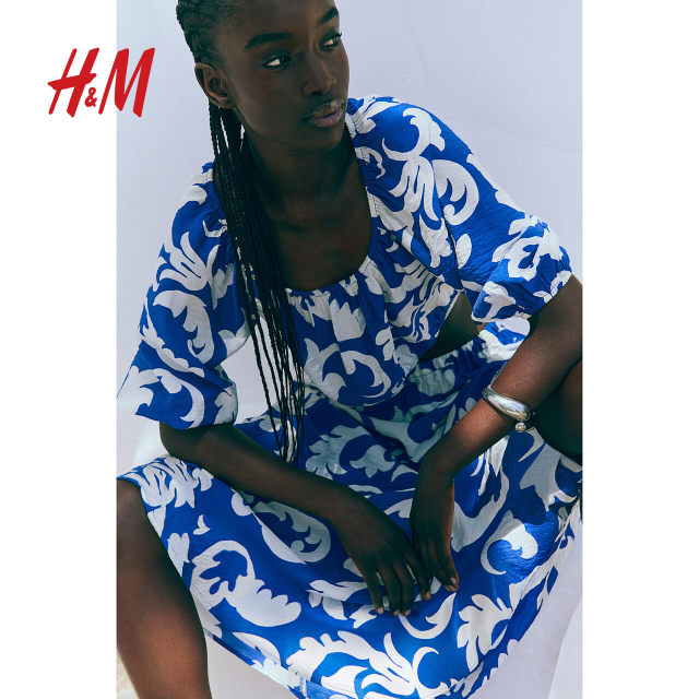 HM women's skirt summer soft and comfortable high waist printed midi skirt 1226811
