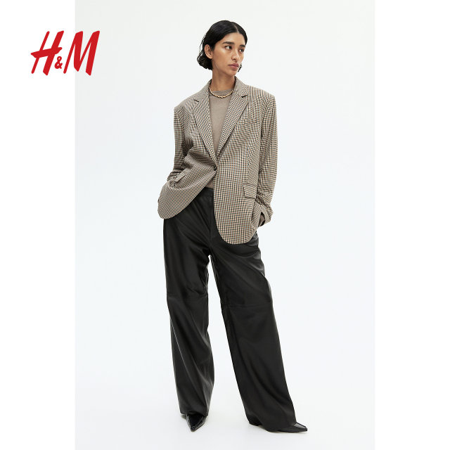 HM women's suit summer v-neck flat collar fashionable commuter loose casual jacket 1232747
