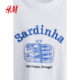 HM Women's T-shirt 2025 Summer New Oversized American Printed Round Neck Micro-Shoulder Short Sleeve Top 1274174
