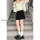 Black floral short skirt for women in summer new large size fat mm high waist slim pear-shaped body retro a-line skirt