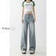 Tennis drape straight jeans for women's summer thin large size fat mm high waist loose slim pear-shaped wide-leg pants