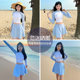 BE Fan De'an co-branded 2025 new long-sleeved skirt-style split swimsuit for women's sun protection, conservative and slimming hot spring vacation
