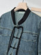 Niche new Chinese style retro tandem stand collar short sleeve denim shirt loose small shirt women