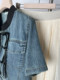 Niche new Chinese style retro tandem stand collar short sleeve denim shirt loose small shirt women