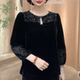 
Hollow hot diamond drip collar gold velvet top women's autumn loose flesh-covering shirt fashionable age-reducing middle-aged and elderly women's clothing