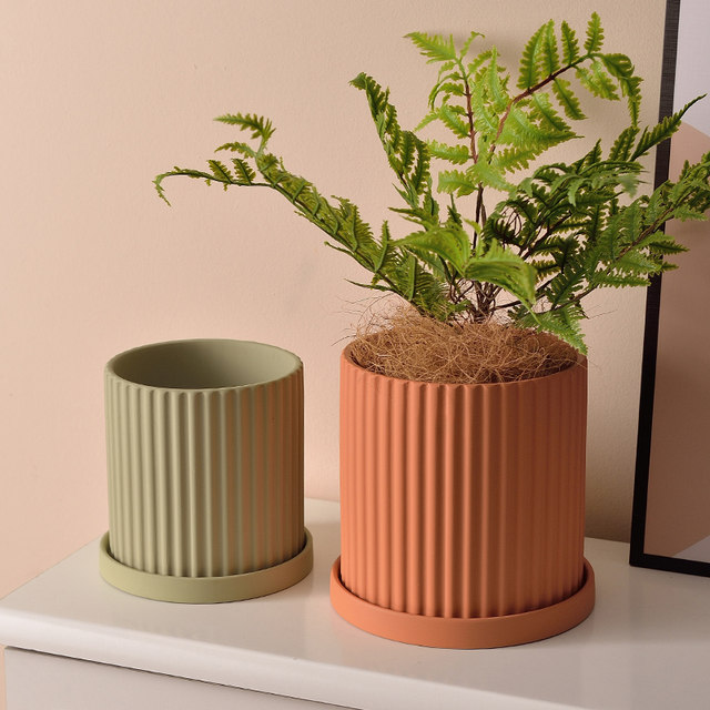 Nordic minimalist flower pot ceramic INS with a tray large green dull Phalaenopsis succulent creative modern personality potted
