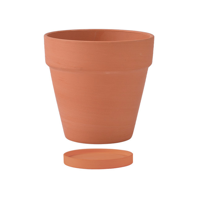 Red pottery pot with a tray with a tray multi -meat international basin minimalist and rough ceramics, the circular air -breathable pottery basin living room balcony mud tile pot
