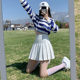 Pleated skirt for women in summer high waist A-line slim and sweet college style suit fabric high short skirt gray skirt pants