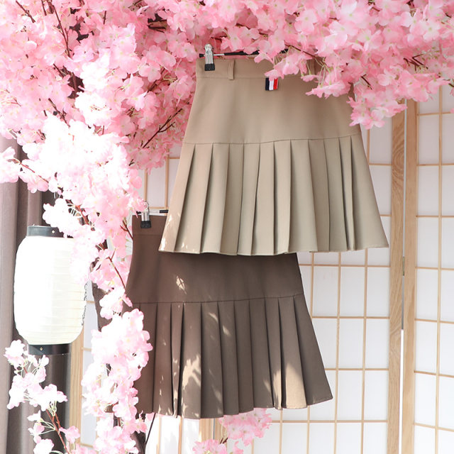 Pleated skirt for women summer high waist A-line slim skirt suit fabric draped sweet college style short skirt pants
