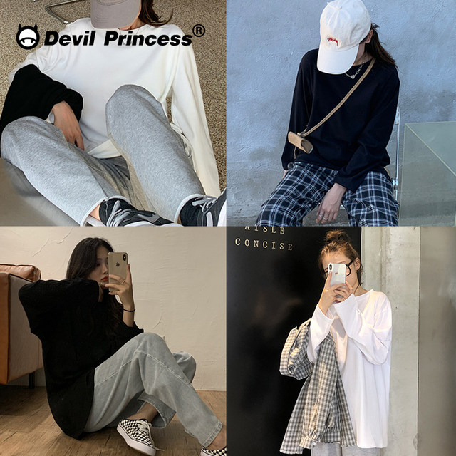 European and American style hiphop style black long-sleeved T-shirt for women 2025 autumn new ins trendy loose top
