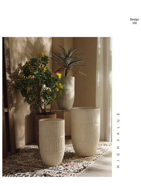 Chaozhou factory direct sales vertical pattern high-end European and American magnesium mud vase home office homestay decoration green plants imitate ancient
