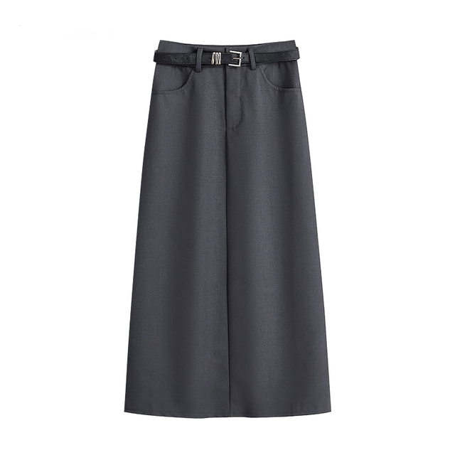Gray high-waisted straight-tube suit skirt Spring and autumn new A-line versatile slim hip skirt slit mid-length skirt
