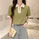 Women's short-sleeved summer polo collar versatile loose slim design niche half-sleeved top
