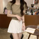 Round neck, right shoulder, pink t-shirt, women's short-sleeved summer American slim-fitting short high-waist hot girl pure desire t-shirt top