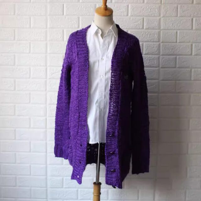 Foreign trade cardigan mid-length women's sweater jacket loose version purple V-neck long-sleeved Tongle temperament jacquard early spring