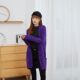 Foreign trade cardigan mid-length women's sweater jacket loose version purple V-neck long-sleeved Tongle temperament jacquard early spring