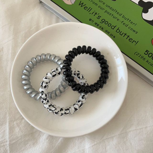 3-pack cute black and white cow series telephone rope hair ring basic versatile high elastic head rope rubber band hair accessories