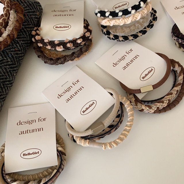 Coffee-colored twisted braided hair rings versatile basic hair rope high elastic head rope ponytail rubber band hair accessories new style for women
