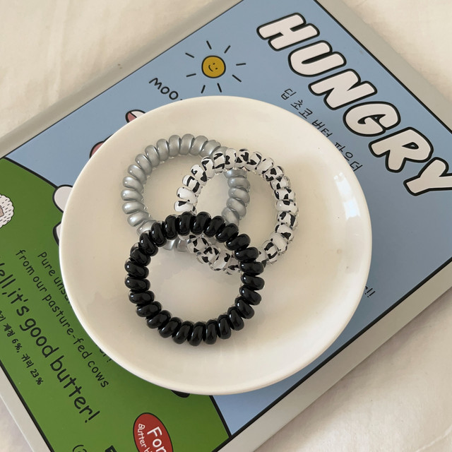 3-pack cute black and white cow series telephone rope hair ring basic versatile high elastic head rope rubber band hair accessories