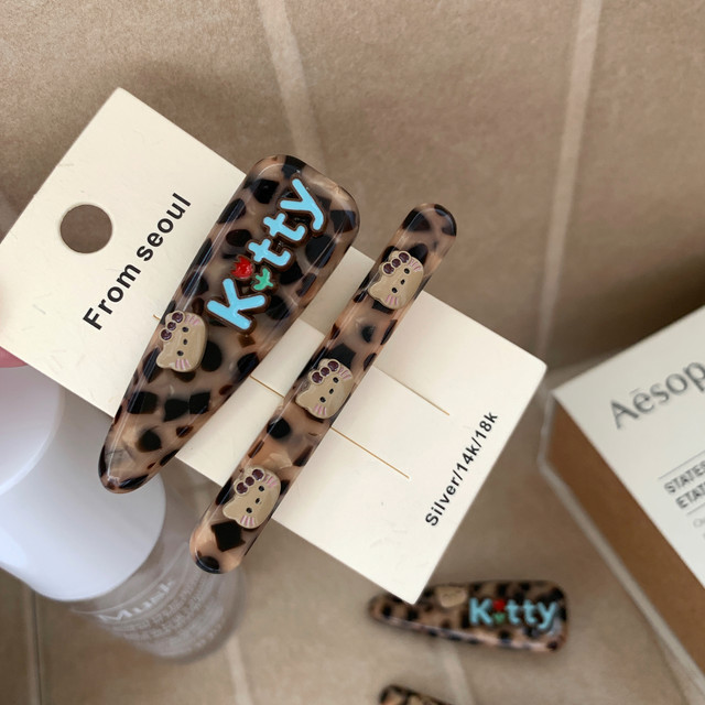 Blue leopard! Cute cartoon cat hairpin side bangs clip forehead broken hair clip acetic acid duckbill clip new style