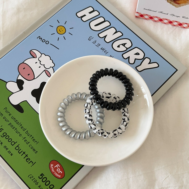 3-pack cute black and white cow series telephone rope hair ring basic versatile high elastic head rope rubber band hair accessories