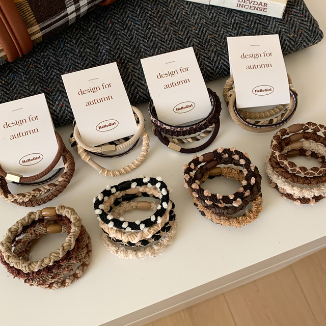 Coffee-colored twisted braided hair rings versatile basic hair rope high elastic head rope ponytail rubber band hair accessories new style for women
