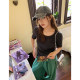 Jinggu white label DADATATA suspender short sleeve hollow T-shirt for women's summer large-size top
