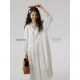 Jinggu white label DADATATA100 cotton V-neck drawstring fat mm large size beautiful dress
