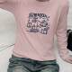 Round neck pure cotton t-shirt for girls purple cartoon pig slim fit oversize long-sleeved top for women