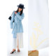 Original design of eared uare, pale magnolia, hand-cranked elastic tie straight front slit skirt