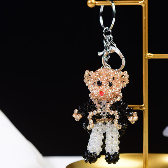 Handmade crystal beads 4MM / 12MM wedding couple bear gifts keychain bag hanging ornaments finished product
