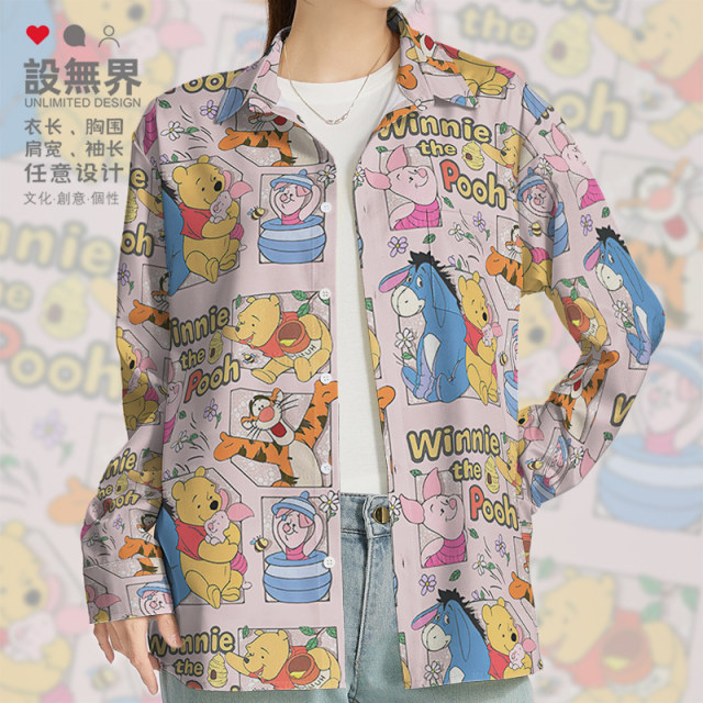 Cartoon cute Winnie pink pig bear personality large size long-sleeved shirt men's and women's clothing 0017 design without boundaries
