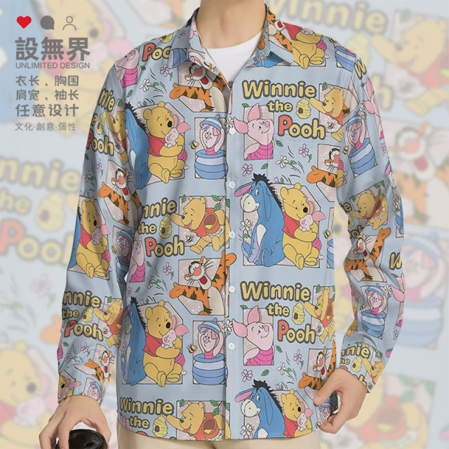 Cartoon cute Winnie pink pig bear personality large size long-sleeved shirt men's and women's clothing 0017 design without boundaries