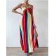 Beach skirt summer new fashion European and American style V-neck striped print backless Sexy slit suspender dress for women