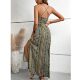 Beach skirt summer new fashion European and American style V-neck striped print backless Sexy slit suspender dress for women